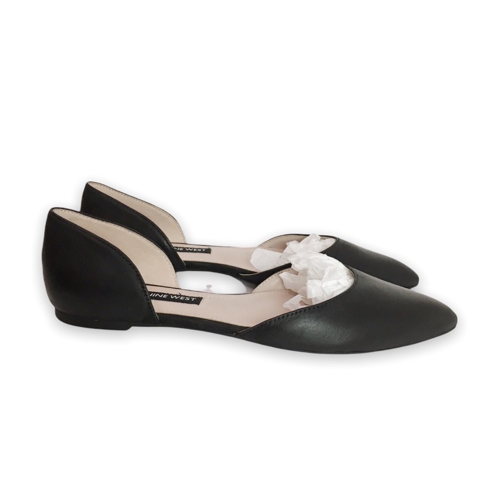 NINE WEST Black Nubuck Leather D'Orsay Pointed Toe Flats Women's Size 6 NEW
